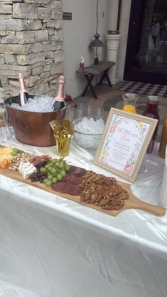 A tray of refreshments and spa supplies arranged for an event.